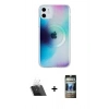 MARSİLYAN™- iPhone 11 Kılıf Pusula Form - Siyah 34D Hayalet Izgaralı Cam + Şeffaf Kamera Lens Koruma Cam