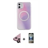 MARSİLYAN™- iPhone 11 Kılıf Pusula Form - Siyah 34D Hayalet Izgaralı Cam + Raze Metal Kamera Lens - SH