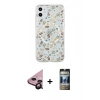 MARSİLYAN™- iPhone 11 Kılıf Pusula Form - Siyah 34D Hayalet Izgaralı Cam + Raze Metal Kamera Lens - SH