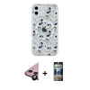 MARSİLYAN™- iPhone 11 Kılıf Pusula Form - Siyah 34D Hayalet Izgaralı Cam + Raze Metal Kamera Lens - SH
