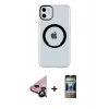 MARSİLYAN™- iPhone 11 Kılıf Pusula Form - Siyah 34D Hayalet Izgaralı Cam + Raze Metal Kamera Lens - SH