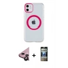 MARSİLYAN™- iPhone 11 Kılıf Pusula Form - Siyah 34D Hayalet Izgaralı Cam + Raze Metal Kamera Lens - SH