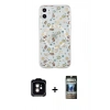 MARSİLYAN™- iPhone 11 Kılıf Pusula Form - Siyah 34D Hayalet Izgaralı Cam + PVD Metal Kamera Lens - TU