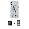MARSİLYAN™- iPhone 11 Kılıf Pusula Form - Siyah 34D Hayalet Izgaralı Cam + PVD Metal Kamera Lens - TU