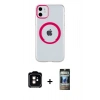 MARSİLYAN™- iPhone 11 Kılıf Pusula Form - Siyah 34D Hayalet Izgaralı Cam + PVD Metal Kamera Lens - TU