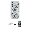 MARSİLYAN™- iPhone 11 Kılıf Pusula Form - Siyah 34D Hayalet Izgaralı Cam + Turuncu Renkli Kamera Lens Koruma Cam