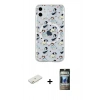 MARSİLYAN™- iPhone 11 Kılıf Pusula Form - Siyah 34D Hayalet Izgaralı Cam + Turuncu Renkli Kamera Lens Koruma Cam