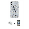 MARSİLYAN™- iPhone 11 Kılıf Pusula Form - Siyah 34D Hayalet Izgaralı Cam + Pers Alüminyum Kamera Lens - YL