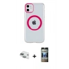MARSİLYAN™- iPhone 11 Kılıf Pusula Form - Siyah 34D Hayalet Izgaralı Cam + Pers Alüminyum Kamera Lens - YL
