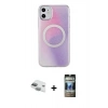 MARSİLYAN™- iPhone 11 Kılıf Pusula Form - Siyah 34D Hayalet Izgaralı Cam + Pers Alüminyum Kamera Lens - YL
