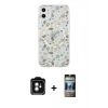MARSİLYAN™- iPhone 11 Kılıf Pusula Form - Siyah 34D Hayalet Izgaralı Cam + PVD Metal Kamera Lens - YL