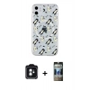 MARSİLYAN™- iPhone 11 Kılıf Pusula Form - Siyah 34D Hayalet Izgaralı Cam + PVD Metal Kamera Lens - YL