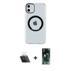 MARSİLYAN™- iPhone 11 Kılıf Pusula Form - Siyah 360 Mat Full Body Arka Koruyucu + Kamera Lens Koruma Cam - SF
