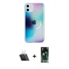 MARSİLYAN™- iPhone 11 Kılıf Pusula Form - Siyah 360 Mat Full Body Arka Koruyucu + Kamera Lens Koruma Cam - SF