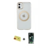 MARSİLYAN™- iPhone 11 Kılıf Pusula Form - Siyah 360 Mat Full Body Arka Koruyucu + Rainbow Kamera Lens Koruma Cam - KI