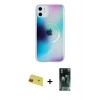 MARSİLYAN™- iPhone 11 Kılıf Pusula Form - Siyah 360 Mat Full Body Arka Koruyucu + Rainbow Kamera Lens Koruma Cam - KI