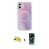MARSİLYAN™- iPhone 11 Kılıf Pusula Form - Siyah 360 Mat Full Body Arka Koruyucu + Rainbow Kamera Lens Koruma Cam - KI