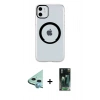MARSİLYAN™- iPhone 11 Kılıf Pusula Form - Siyah 360 Mat Full Body Arka Koruyucu + Raze Metal Kamera Lens - MI