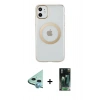 MARSİLYAN™- iPhone 11 Kılıf Pusula Form - Siyah 360 Mat Full Body Arka Koruyucu + Raze Metal Kamera Lens - MI