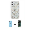 MARSİLYAN™- iPhone 11 Kılıf Pusula Form - Siyah 360 Mat Full Body Arka Koruyucu + Neon Fosforlu Kamera Lens - TU