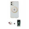 MARSİLYAN™- iPhone 11 Kılıf Pusula Form - Siyah 360 Mat Full Body Arka Koruyucu + Pers Alüminyum Kamera Lens - KI