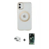 MARSİLYAN™- iPhone 11 Kılıf Pusula Form - Siyah 360 Mat Full Body Arka Koruyucu + Pers Alüminyum Kamera Lens - YL