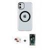 MARSİLYAN™- iPhone 11 Kılıf Pusula Form - Siyah 360 Mat Full Body Arka Koruyucu + Pers Alüminyum Kamera Lens - KI