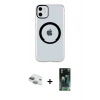 MARSİLYAN™- iPhone 11 Kılıf Pusula Form - Siyah 360 Mat Full Body Arka Koruyucu + Pers Alüminyum Kamera Lens - YL