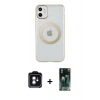 MARSİLYAN™- iPhone 11 Kılıf Pusula Form - Siyah 360 Mat Full Body Arka Koruyucu + PVD Metal Kamera Lens - YL