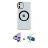 MARSİLYAN™- iPhone 11 Kılıf Pusula Form - Siyah 3D Antistatik Cam Ekran Koruyucu + Raze Metal Kamera Lens - MR