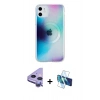 MARSİLYAN™- iPhone 11 Kılıf Pusula Form - Siyah 3D Antistatik Cam Ekran Koruyucu + Raze Metal Kamera Lens - MR