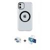 MARSİLYAN™- iPhone 11 Kılıf Pusula Form - Siyah 3D Antistatik Cam Ekran Koruyucu + Pers Alüminyum Kamera Lens - GI