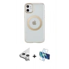 MARSİLYAN™- iPhone 11 Kılıf Pusula Form - Siyah 3D Antistatik Cam Ekran Koruyucu + Raze Metal Kamera Lens - GS