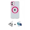 MARSİLYAN™- iPhone 11 Kılıf Pusula Form - Siyah 3D Antistatik Cam Ekran Koruyucu + Raze Metal Kamera Lens - GS