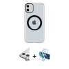 MARSİLYAN™- iPhone 11 Kılıf Pusula Form - Siyah 3D Antistatik Cam Ekran Koruyucu + Raze Metal Kamera Lens - GS