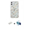 MARSİLYAN™- iPhone 11 Kılıf Pusula Form - Siyah 3D Antistatik Cam Ekran Koruyucu + Renkli Kamera Lens Koruma Cam - PE