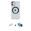 MARSİLYAN™- iPhone 11 Kılıf Pusula Form - Siyah 3D Antistatik Cam Ekran Koruyucu + Renkli Kamera Lens Koruma Cam - PE
