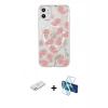 MARSİLYAN™- iPhone 11 Kılıf Pusula Form - Siyah 3D Antistatik Cam Ekran Koruyucu + Renkli Kamera Lens Koruma Cam - PE