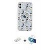 MARSİLYAN™- iPhone 11 Kılıf Pusula Form - Siyah 3D Antistatik Cam Ekran Koruyucu + Renkli Kamera Lens Koruma Cam - PE