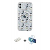 MARSİLYAN™- iPhone 11 Kılıf Pusula Form - Siyah 3D Antistatik Cam Ekran Koruyucu + Renkli Kamera Lens Koruma Cam - SI