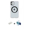 MARSİLYAN™- iPhone 11 Kılıf Pusula Form - Siyah 3D Antistatik Cam Ekran Koruyucu + Renkli Kamera Lens Koruma Cam - SI