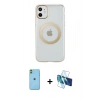 MARSİLYAN™- iPhone 11 Kılıf Pusula Form - Siyah 3D Antistatik Cam Ekran Koruyucu + Neon Fosforlu Kamera Lens - YL