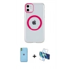 MARSİLYAN™- iPhone 11 Kılıf Pusula Form - Siyah 3D Antistatik Cam Ekran Koruyucu + Neon Fosforlu Kamera Lens - YL