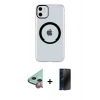 MARSİLYAN™- iPhone 11 Kılıf Pusula Form - Siyah 3D Antistatik Hayalet Cam Ekran Koruyucu + Raze Metal Kamera Lens - KI