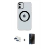 MARSİLYAN™- iPhone 11 Kılıf Pusula Form - Siyah 3D Antistatik Hayalet Cam Ekran Koruyucu + Pers Alüminyum Kamera Lens - LT