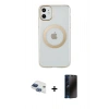 MARSİLYAN™- iPhone 11 Kılıf Pusula Form - Siyah 3D Antistatik Hayalet Cam Ekran Koruyucu + Pers Alüminyum Kamera Lens - LT