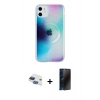 MARSİLYAN™- iPhone 11 Kılıf Pusula Form - Siyah 3D Antistatik Hayalet Cam Ekran Koruyucu + Pers Alüminyum Kamera Lens - LT