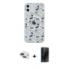 MARSİLYAN™- iPhone 11 Kılıf Pusula Form - Siyah 3D Antistatik Hayalet Cam Ekran Koruyucu + Pers Alüminyum Kamera Lens - LT