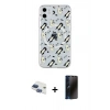 MARSİLYAN™- iPhone 11 Kılıf Pusula Form - Siyah 3D Antistatik Hayalet Cam Ekran Koruyucu + Pers Alüminyum Kamera Lens - LT