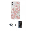 MARSİLYAN™- iPhone 11 Kılıf Pusula Form - Siyah 3D Antistatik Hayalet Cam Ekran Koruyucu + Pers Alüminyum Kamera Lens - LT